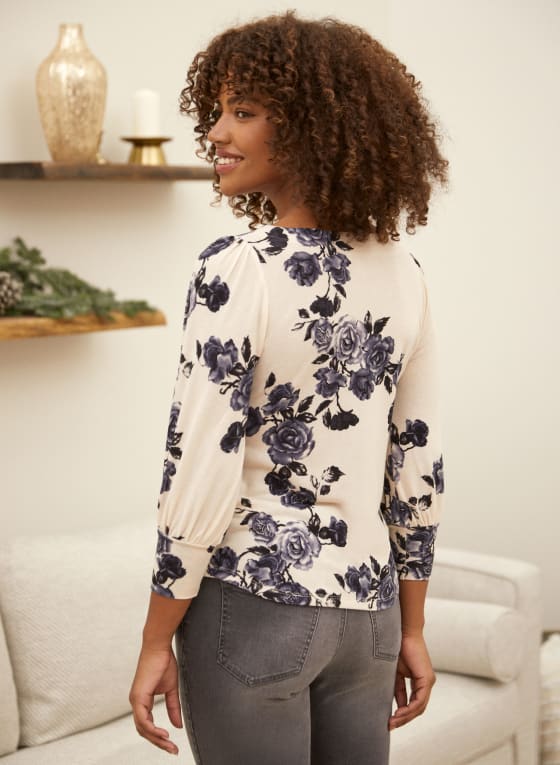 Contrast Rose Print Top