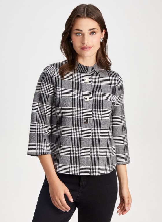 Plaid Mock Neck Cardigan