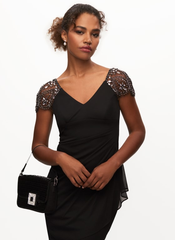 Beaded Sleeve Ruched Dress