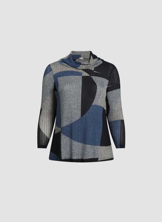 Cowl Neck Geometric Print Top