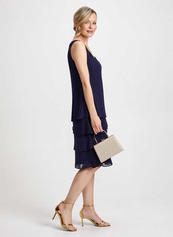 Sequin Trim Chiffon Dress & Jacket Set