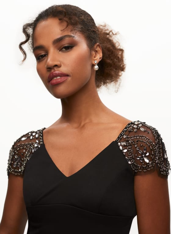 Beaded Sleeve Ruched Dress