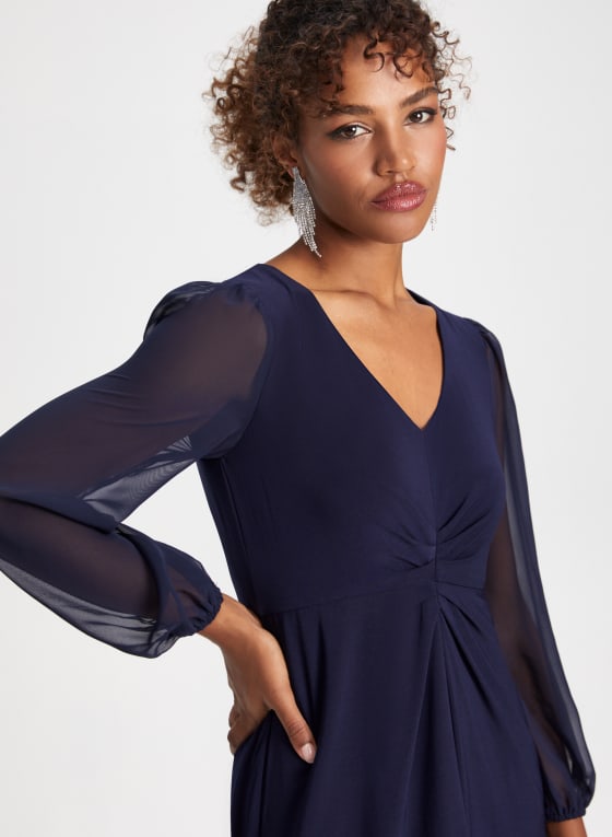 Chiffon Sleeve Ruched Detail Dress