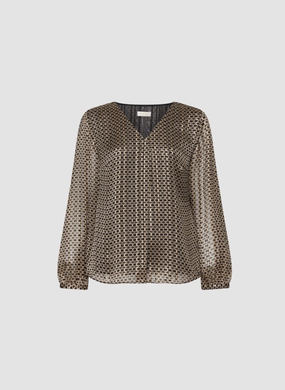 Puff Sleeve Geometric Print Top