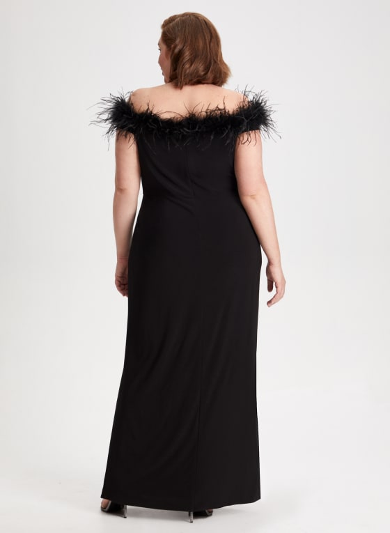 Feather Trim Off-The-Shoulder Dress