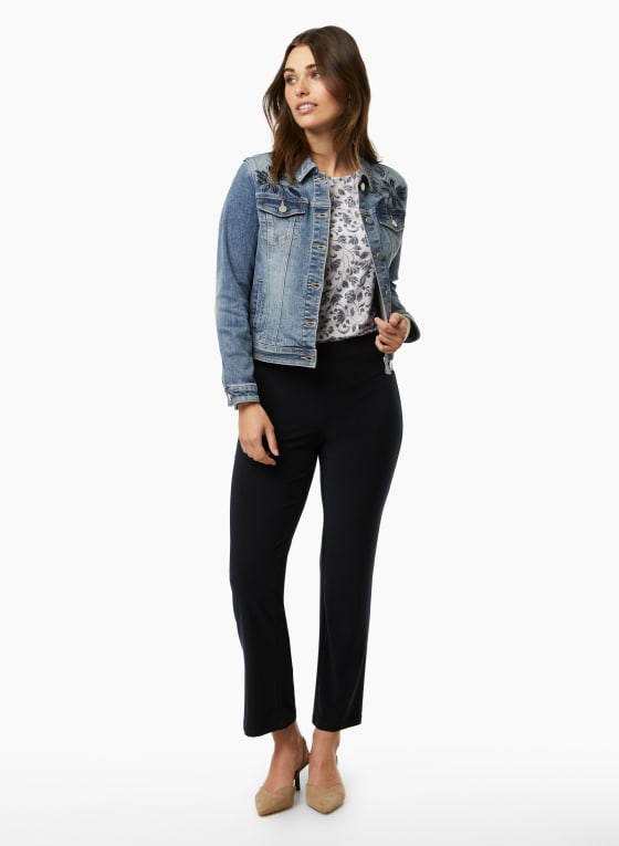 Embroidered Button Front Denim Jacket