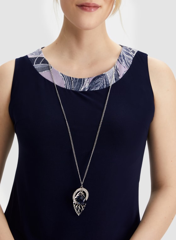 Feather Print Jacket, Dress & Necklace Set