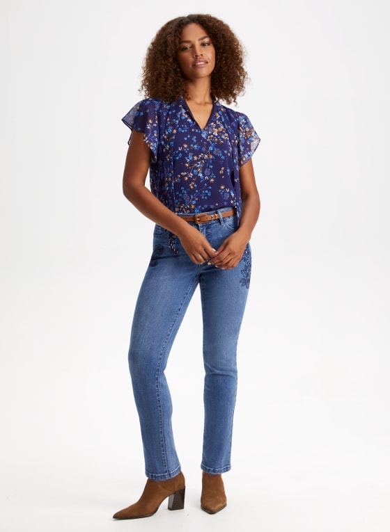 Floral Print Flutter Sleeve Blouse