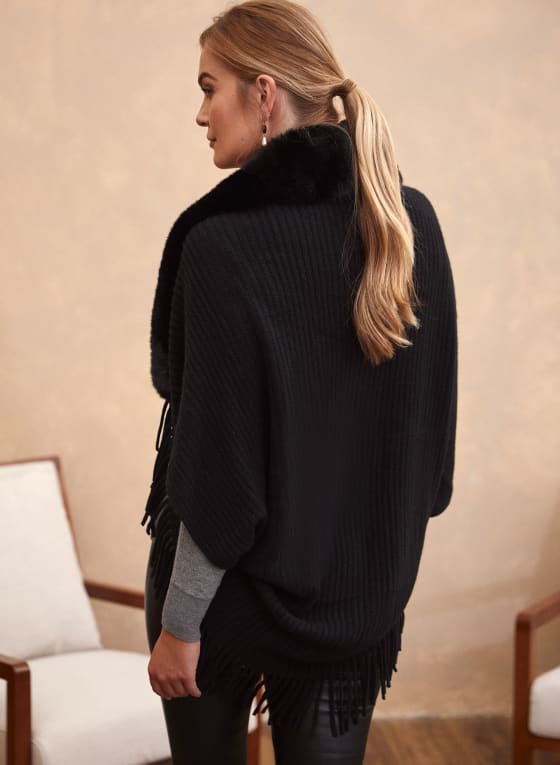 Faux Fur Collar Poncho