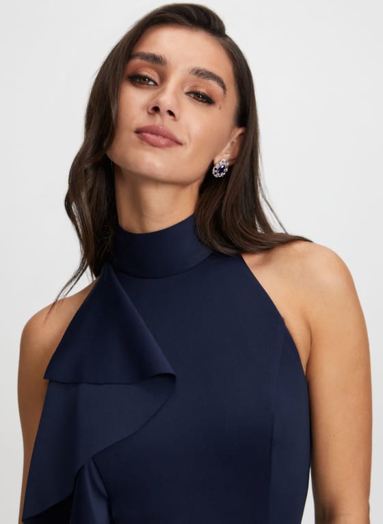 Cascading Ruffle Halter Neck Dress