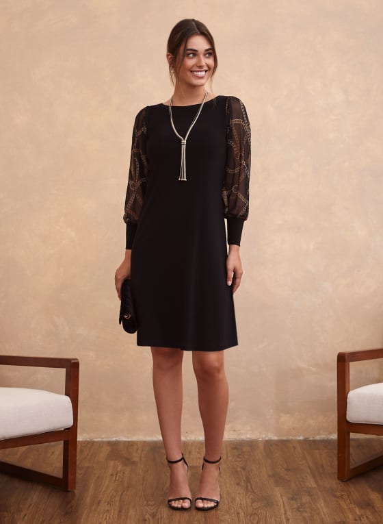 Chain Print Mesh Sleeve Dress