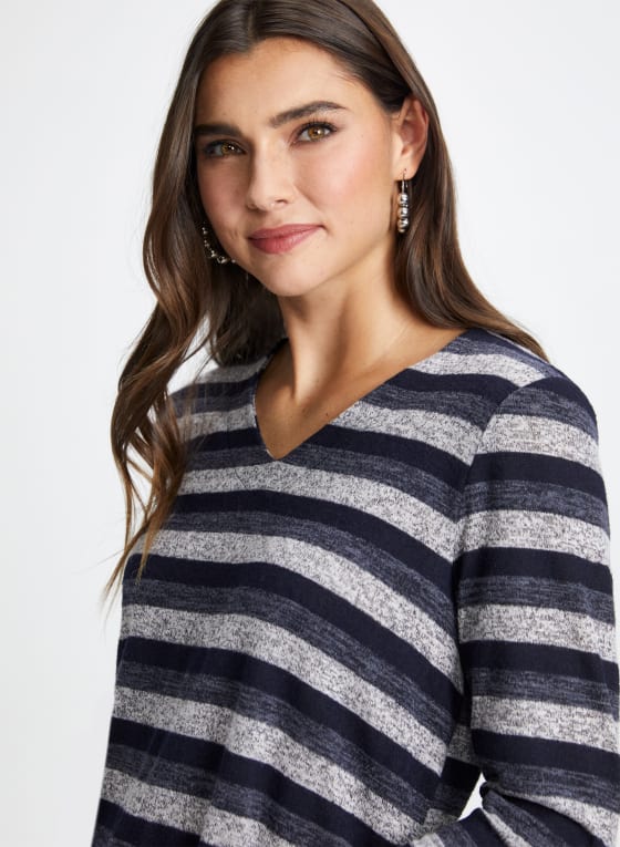 Stripe Print V-Neck Top