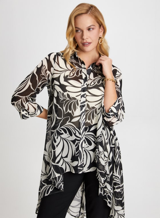 Asymmetric Leaf Print Blouse