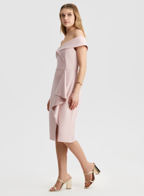 Bardot Neck Ruffle Detail Dress