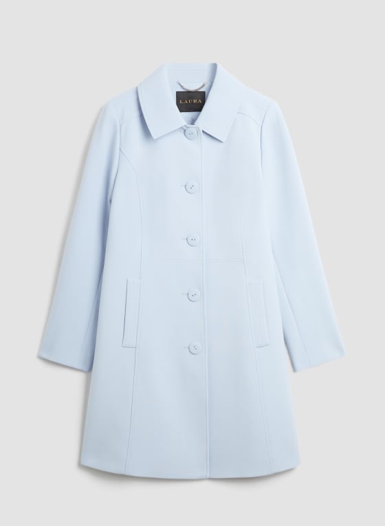 Button Front Tricotine Trench Coat