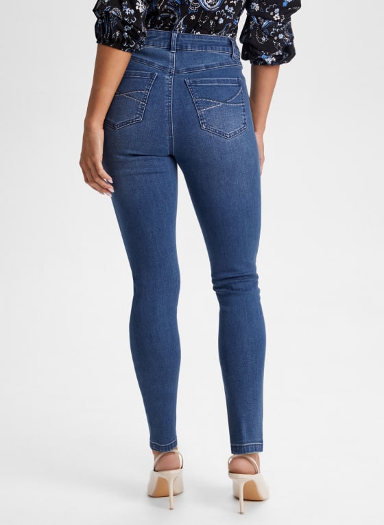 Rhinestone Trim Slim Leg Jeans