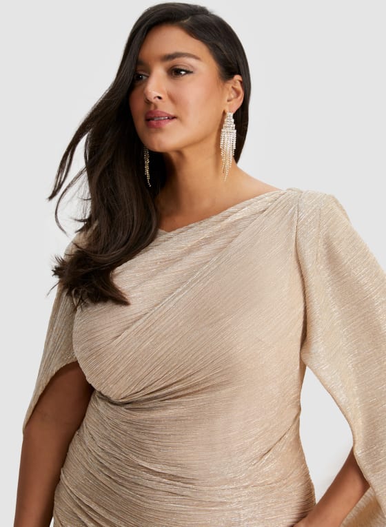 Metallic Plisse Drape Back Dress