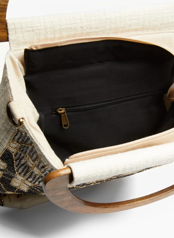 Geometric Motif Beaded Canvas Tote