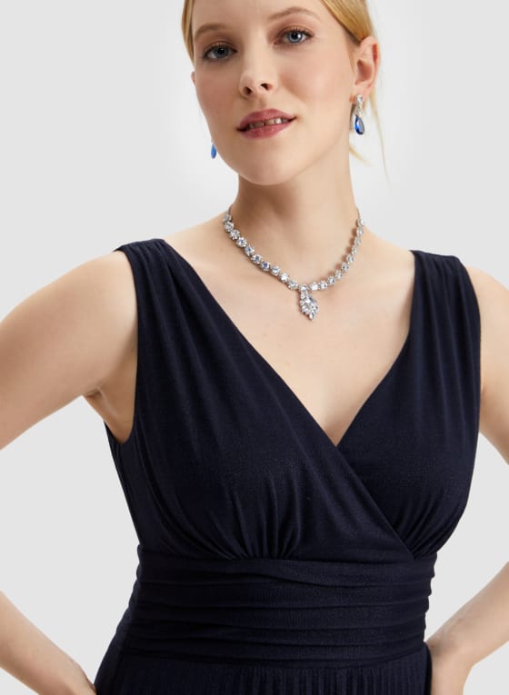 Pleated Detail Wrap-Style Dress