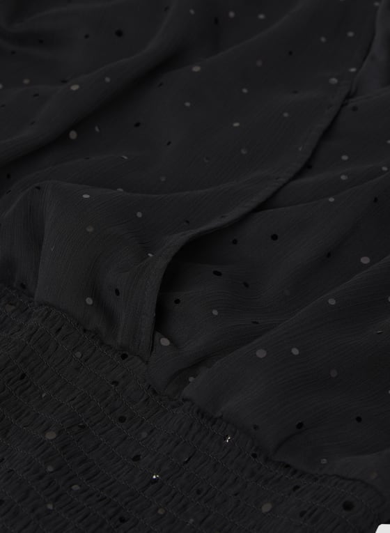 Sequin Detail Mesh Sleeve Top