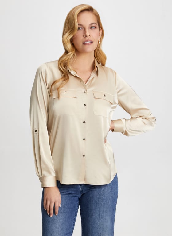 Satin Button Down Blouse