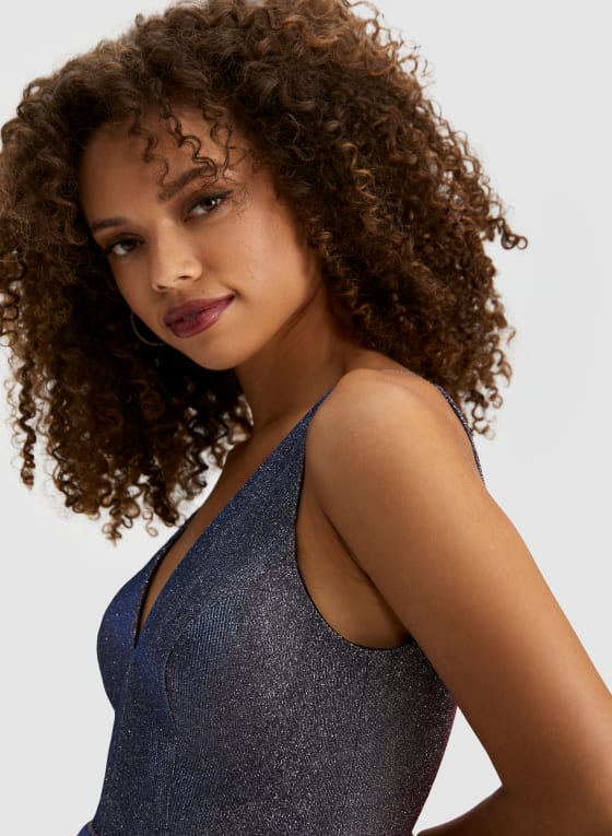 V-Neck Glitter Detail Gown