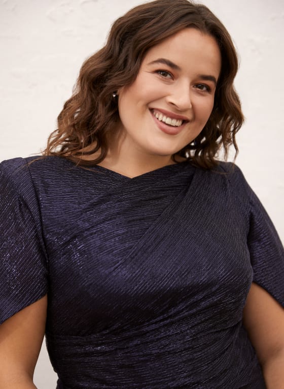 Metallic Crinkle Drape Back Dress