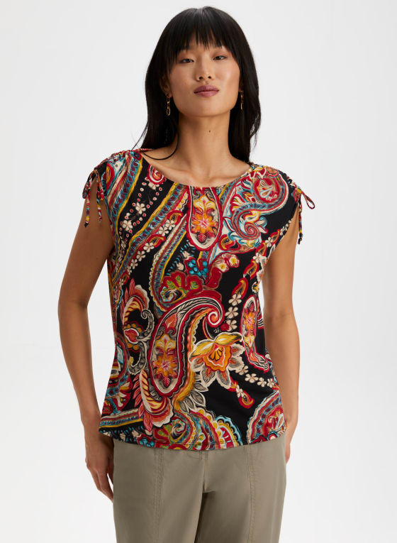 Paisley Print Shirred Detail Top