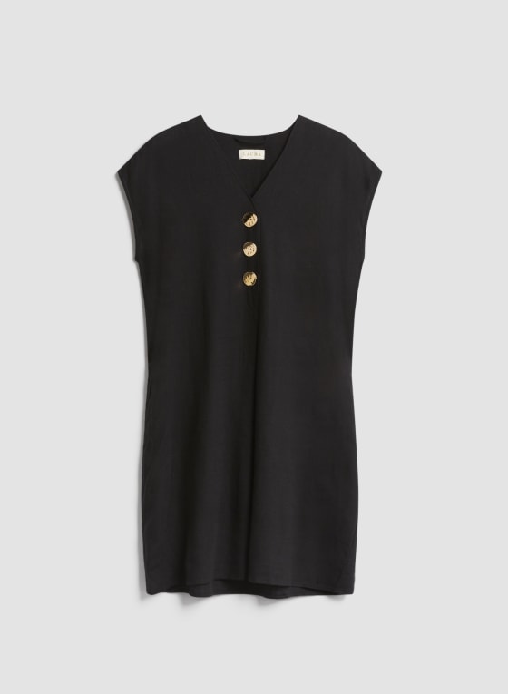 Linen Blend Button Front Dress