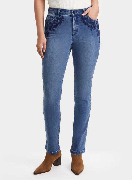 Embroidered Straight Leg Jeans