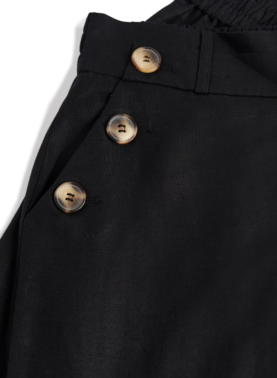 Button Detail Linen-Blend Pants