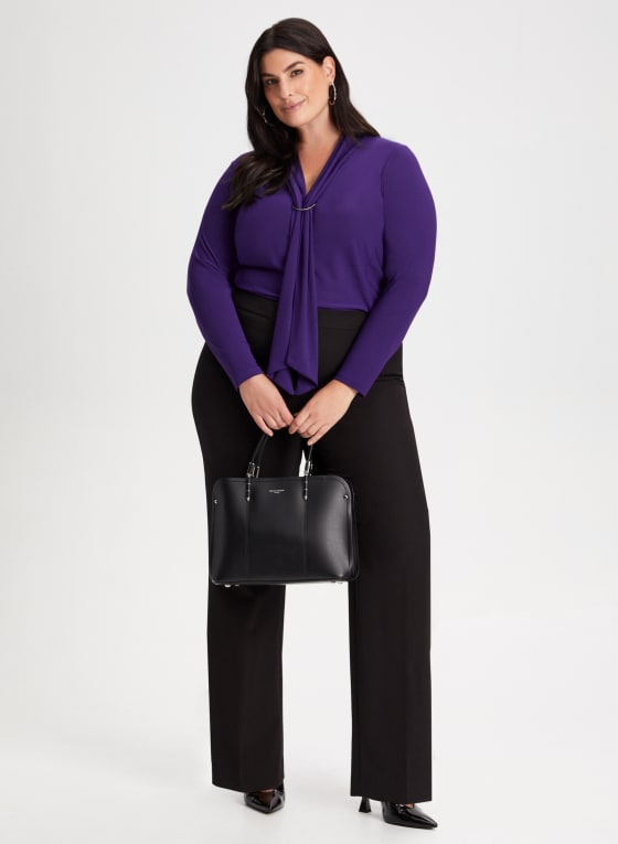 Neck Tie Detail Long Sleeve Top