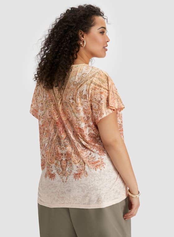 Embellished Paisley Print Burnout Tee