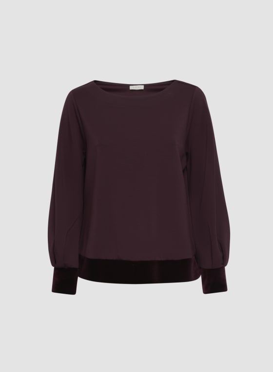Velour Trim Puff Sleeve Top