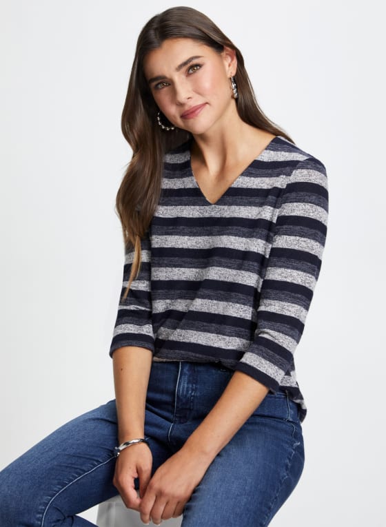 Stripe Print V-Neck Top