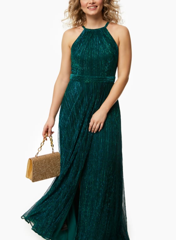 Metallic Halter Neck Dress