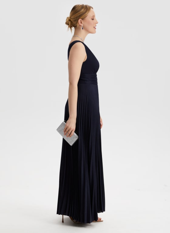 Pleated Detail Wrap-Style Dress