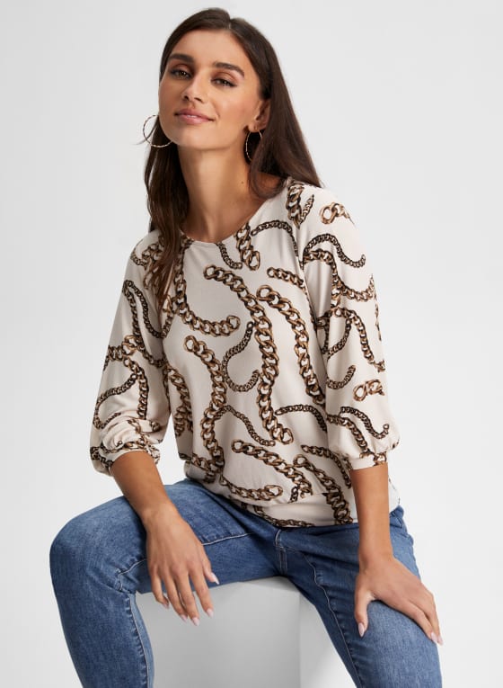 Chain Print 3/4 Sleeve Top