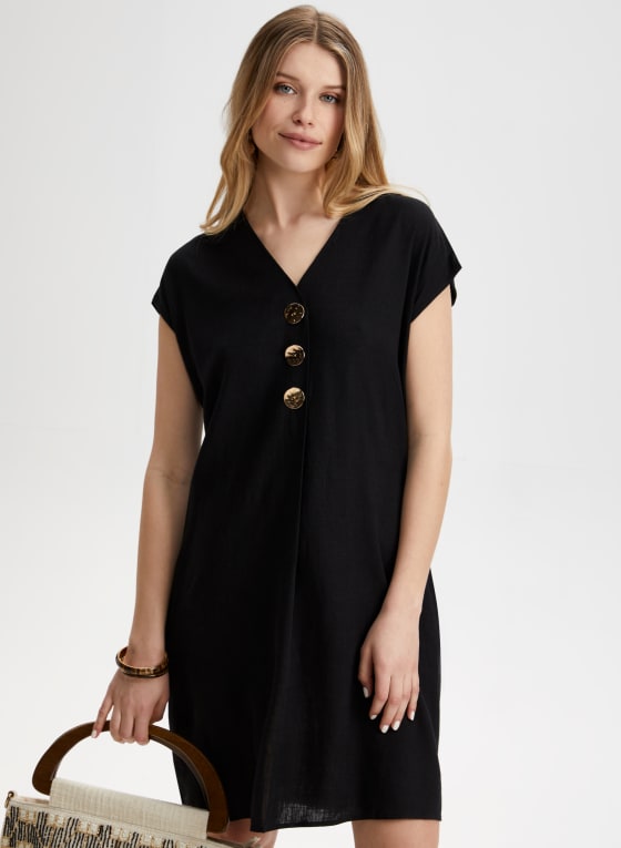 Linen Blend Button Front Dress