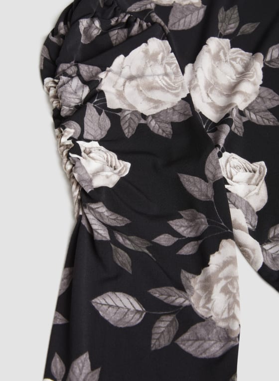 3/4 Sleeve Rose Print Top