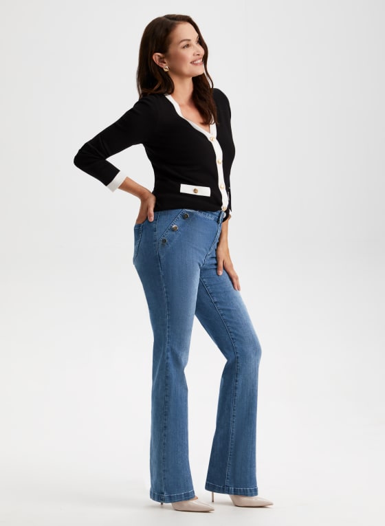 Button Detail Bootcut Jeans