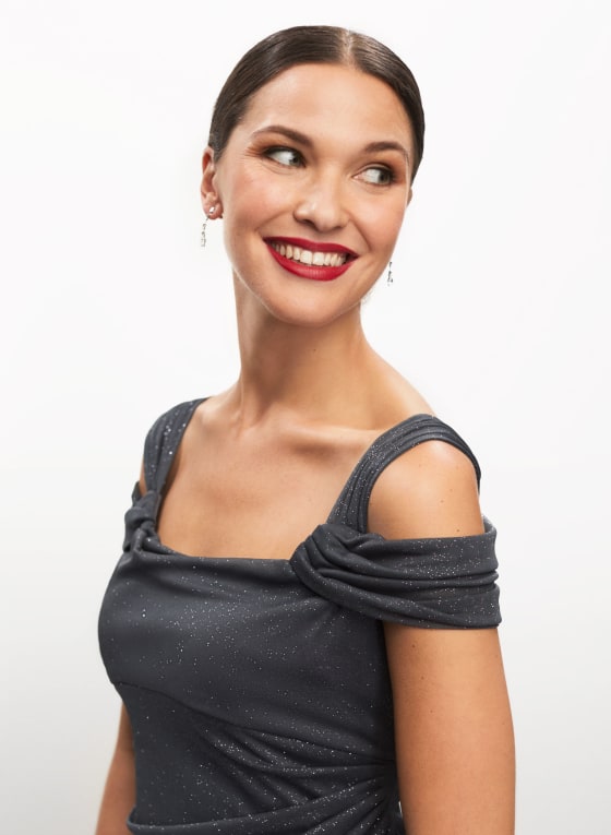 Drape Neck Glitter Dress