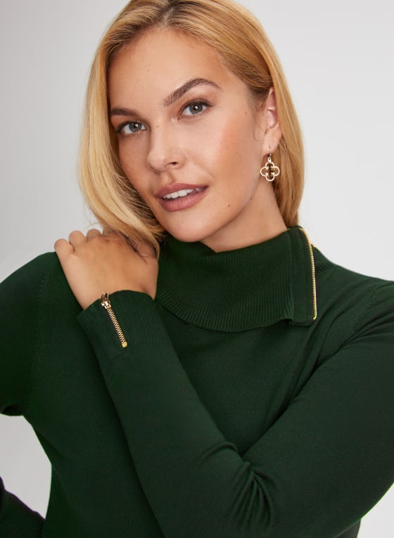 Zippered Split Neck Sweater