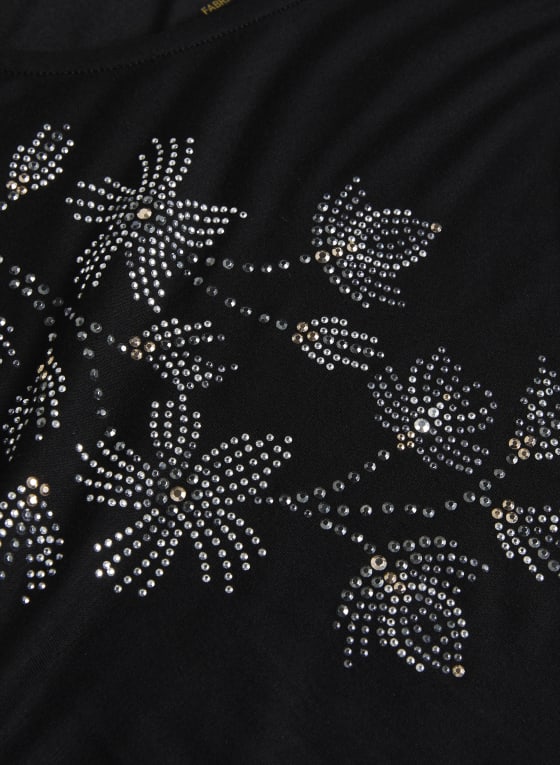 Rhinestone Appliqué Long Sleeve Top