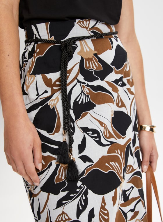 Leaf Print Pull-On Maxi Skirt