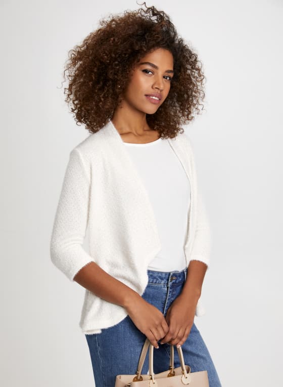 Cascading Open Front Bouclé Cardigan