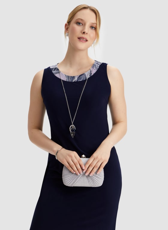 Feather Print Jacket, Dress & Necklace Set