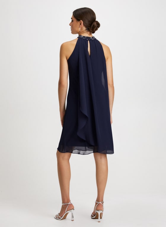 Beaded Neck Chiffon Dress