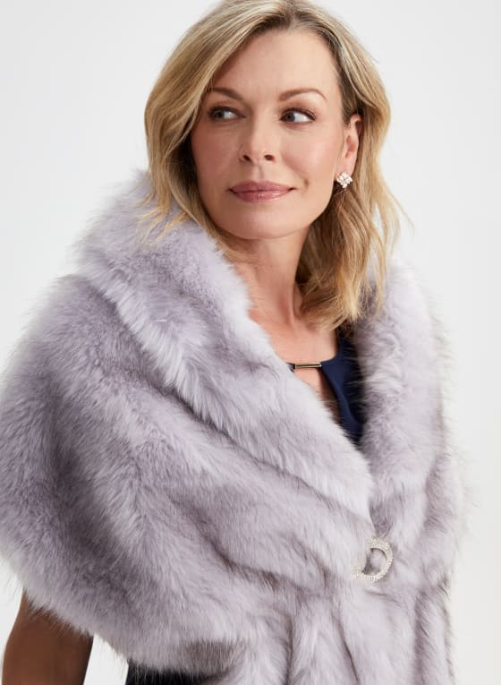 Rhinestone Clip Faux Fur Stole