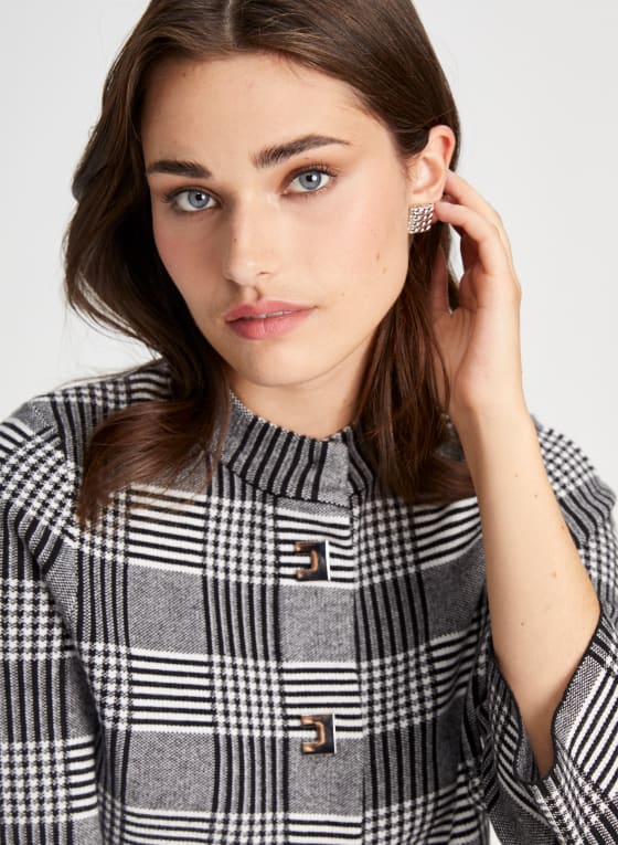 Plaid Mock Neck Cardigan